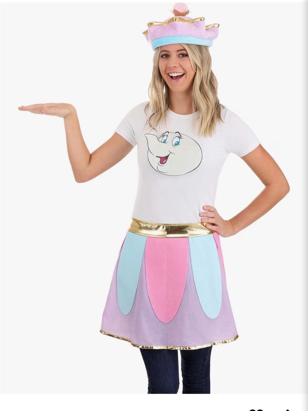Disney Mrs. Pott’s Costume Adjustable Skirt Apron Hat & Shirt Decal Beauty